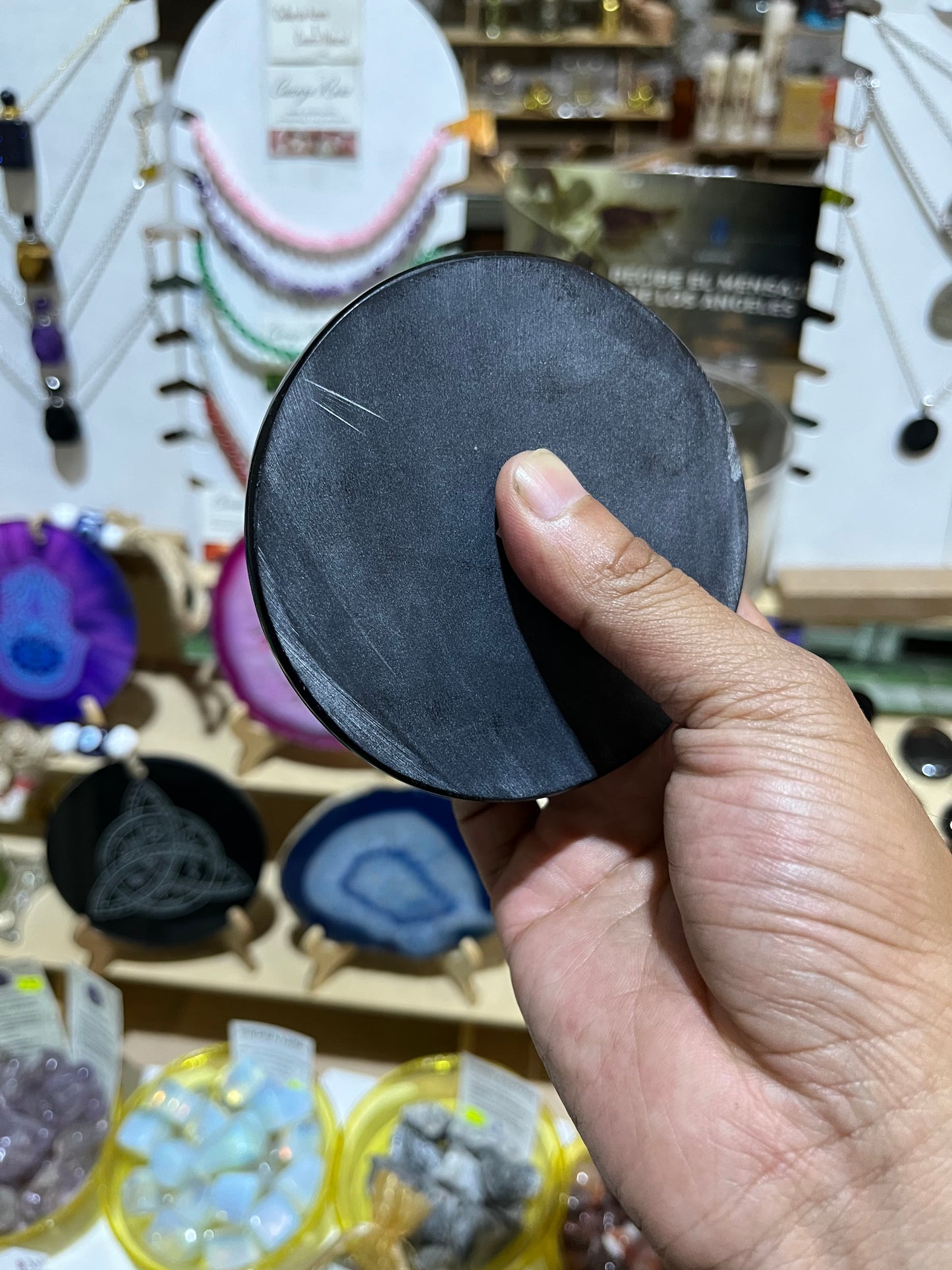Espejo de Obsidiana con Grabado de Sensor Cósmico - Escudo y Conexión Astral