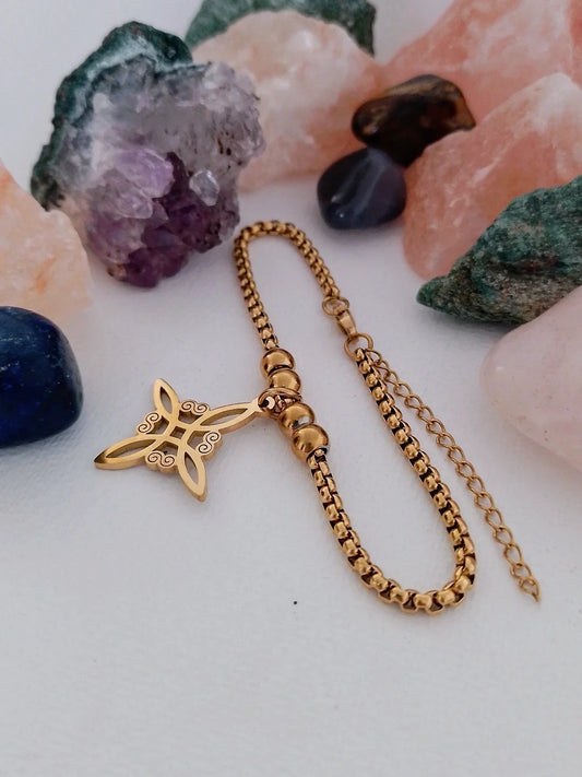 Pulsera de acero - nudo de bruja. Color Oro Mod2