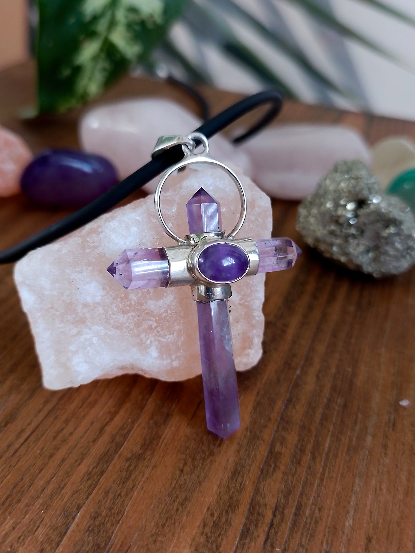 Silver cross with amethyst