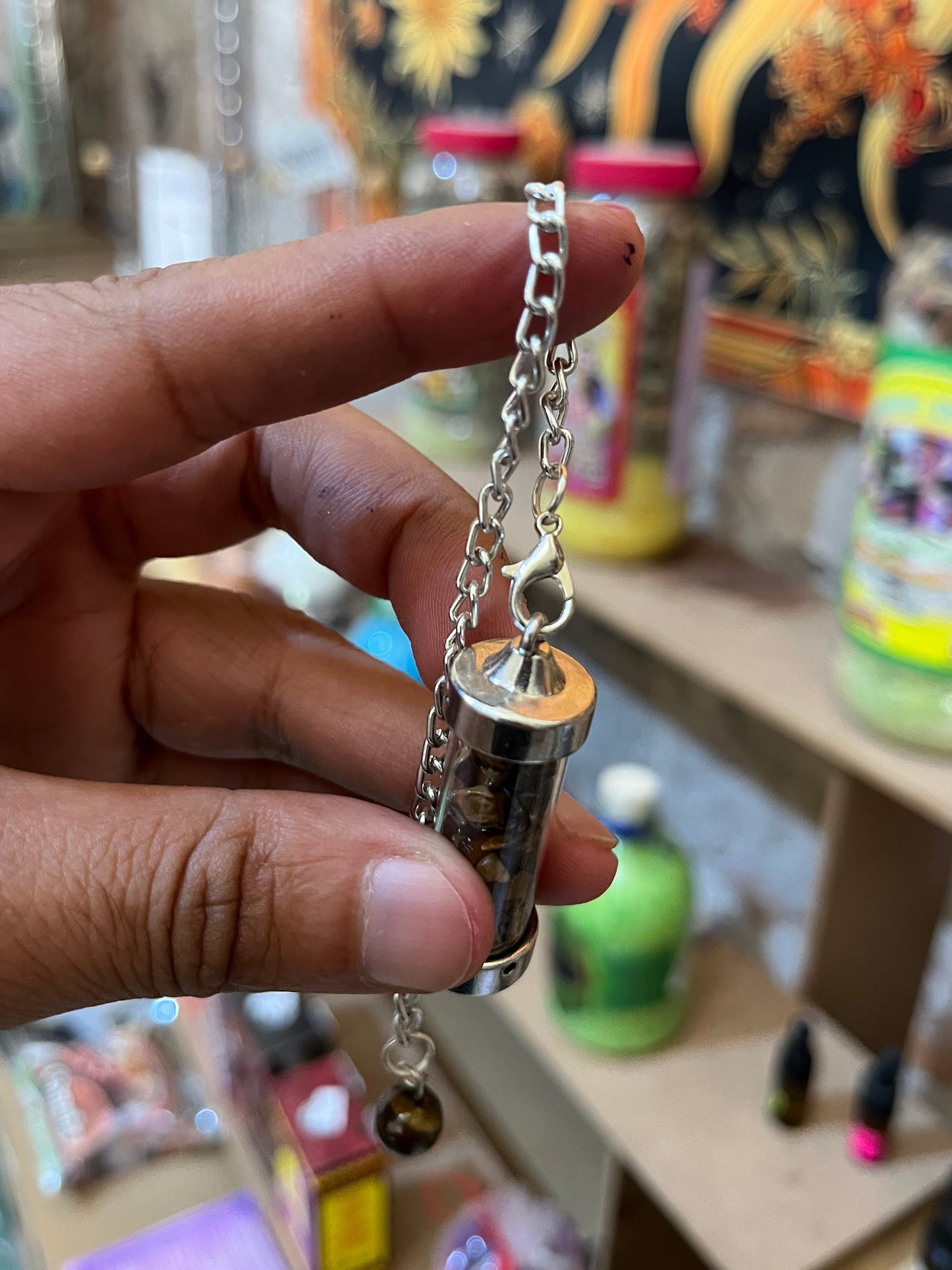 Péndulo Radiestésico de Vidrio y Acero Inoxidable con Cuarzo Ojo de Tigre