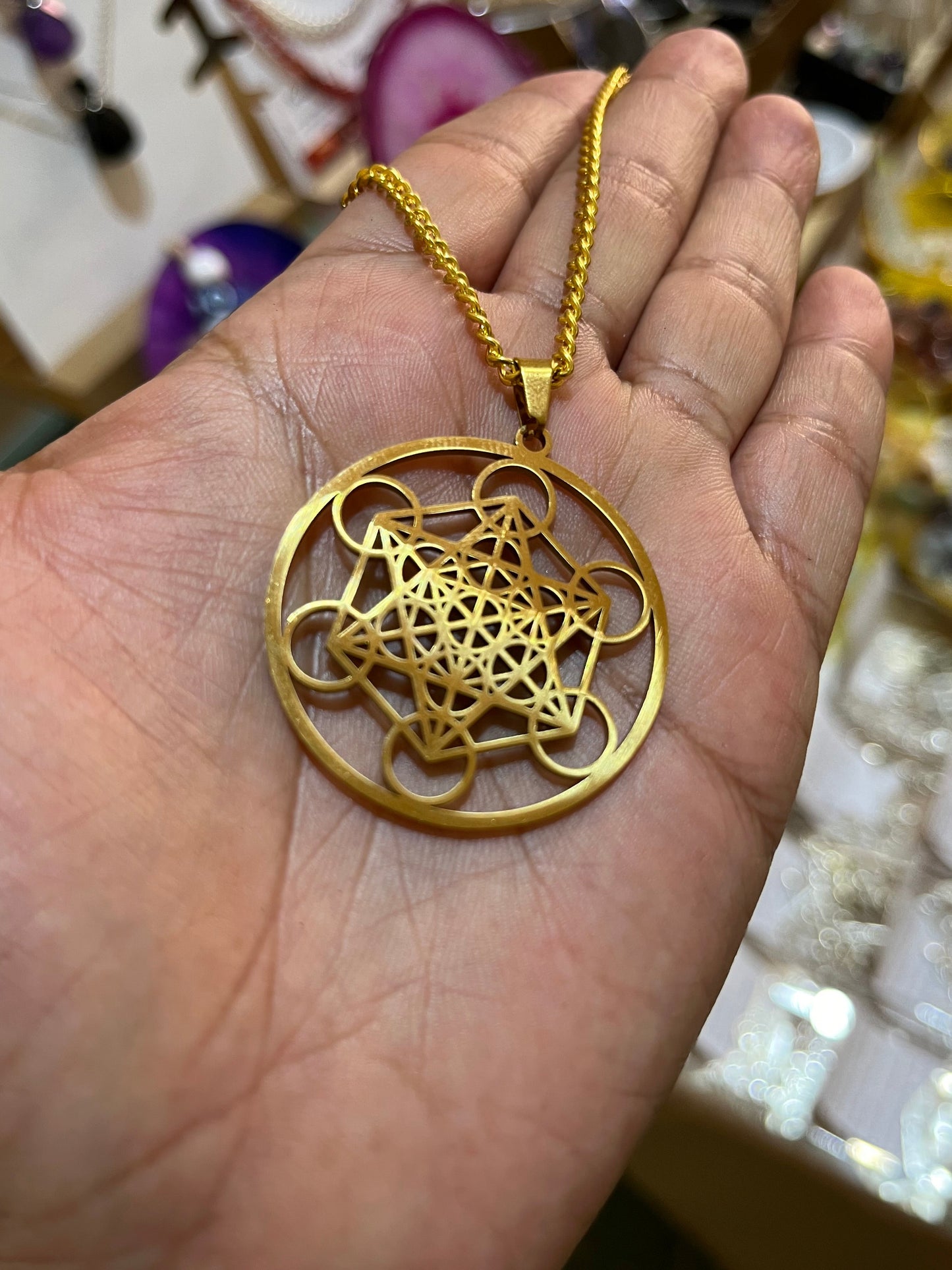 Dije Escudo de Metatrón de Protección en Acero Inoxidable Dorado