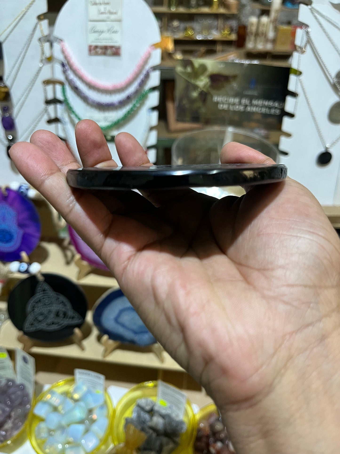 Espejo de Obsidiana con Grabado de Sensor Cósmico - Escudo y Conexión Astral