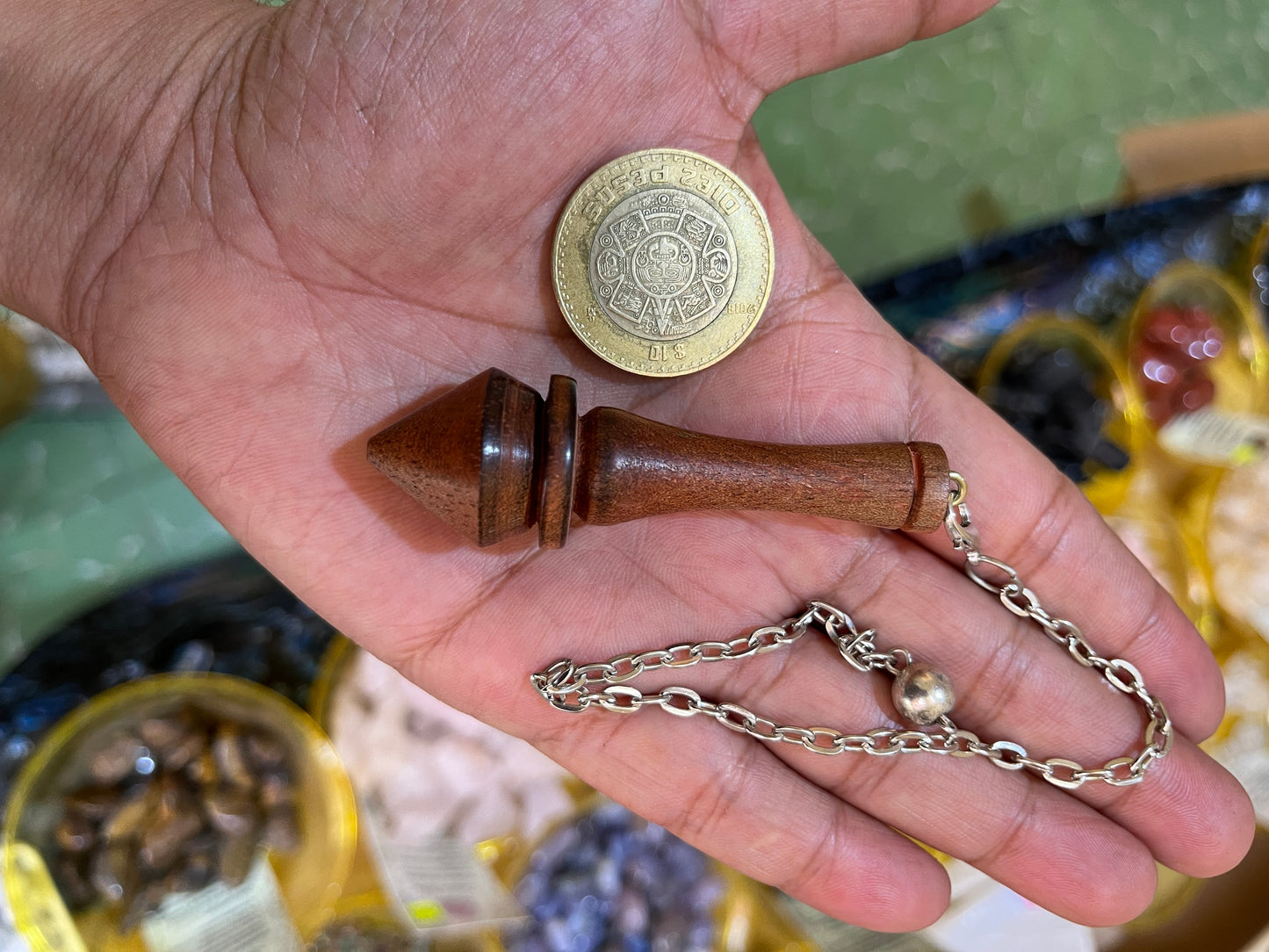 Péndulo Radiestésico de Madera Natural Forma Clásico de Copa