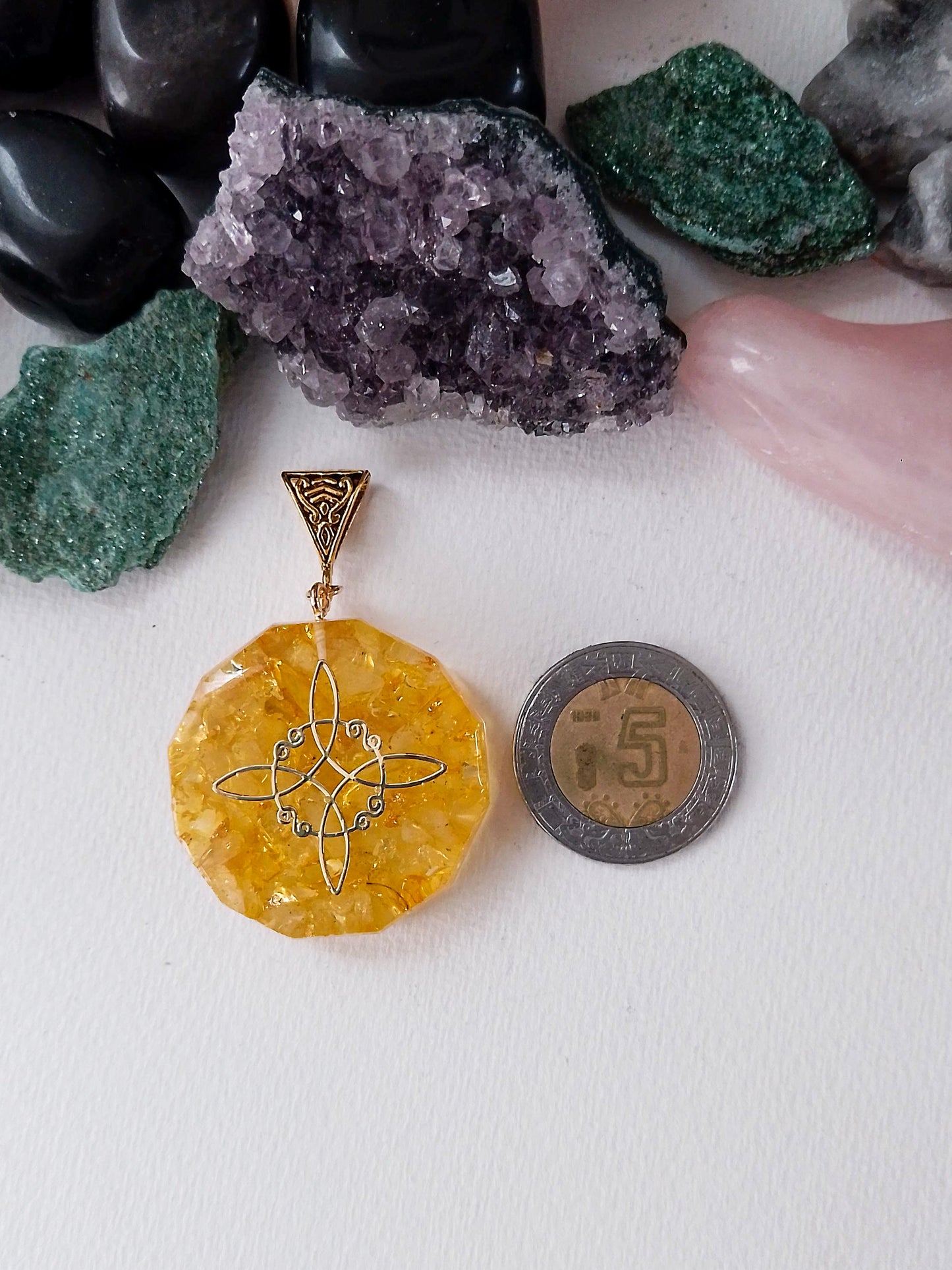 Resin Orgonite with Citrine Quartz with Witch's Knot