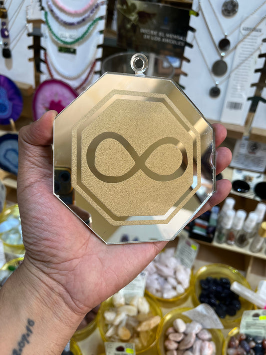 Espejo Octagonal Símbolo Infinito | Amuleto de Protección y Abundancia